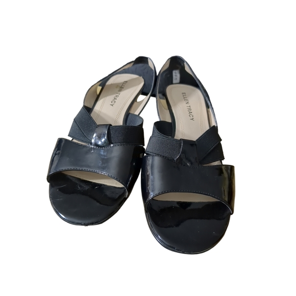 ELLEN TRACY Black Patent Leather Open Toe Sandals Size 8. - Picture 3 of 10